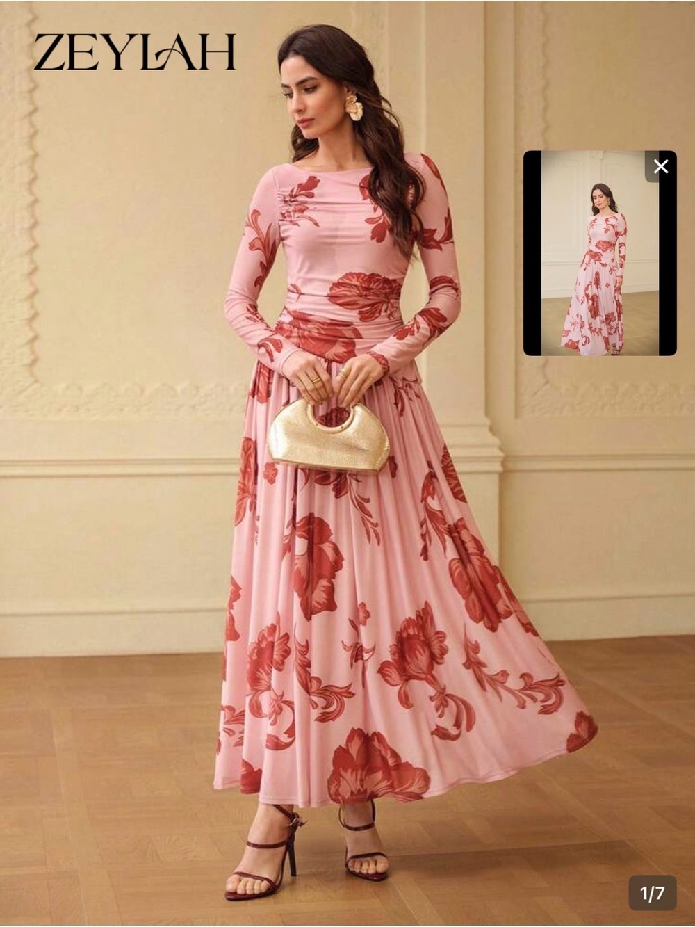Zeylah Pink Floral Long-Sleeve Maxi Dress